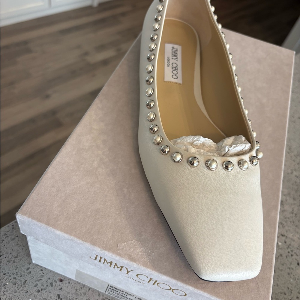 Jimmy Choo Cream Studded Flats